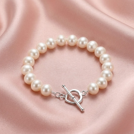 Fresh Water 7.5inch Bracelet White (S/Silver Heart Clasp)