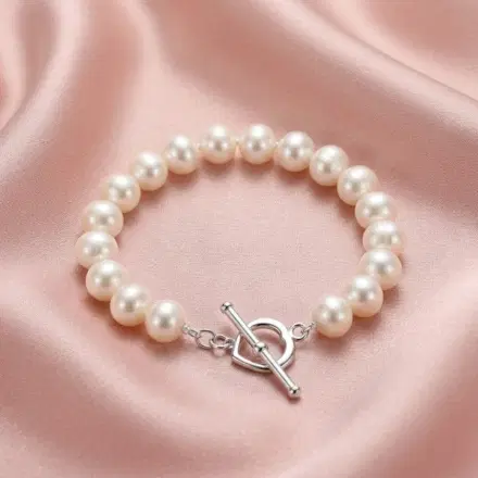 Fresh Water 7.5inch Bracelet White (S/Silver Heart Clasp)