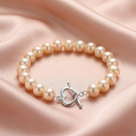 Fresh Water 8inch Bracelet Peach (S/Silver Heart Clasp)