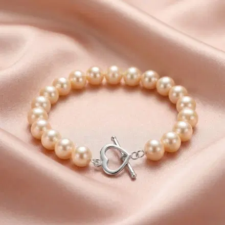 Fresh Water 8inch Bracelet Peach (S/Silver Heart Clasp)