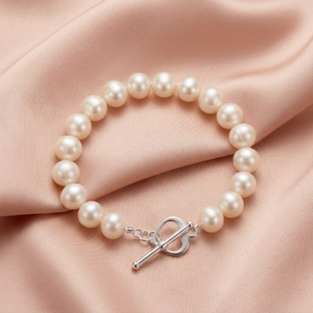 Fresh Water 8inch Bracelet White (S/Silver Heart Clasp)