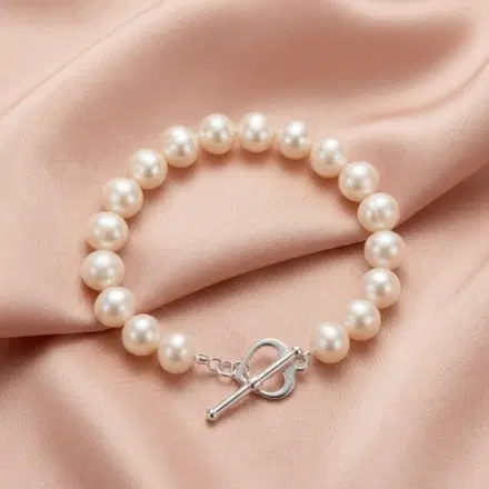 Fresh Water 8inch Bracelet White (S/Silver Heart Clasp)