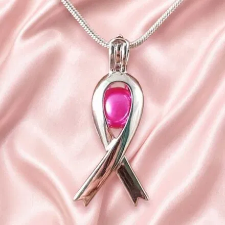 Ribbon Of Hope Cage Pendant (S/Silver) + 1 Oyster Reveal